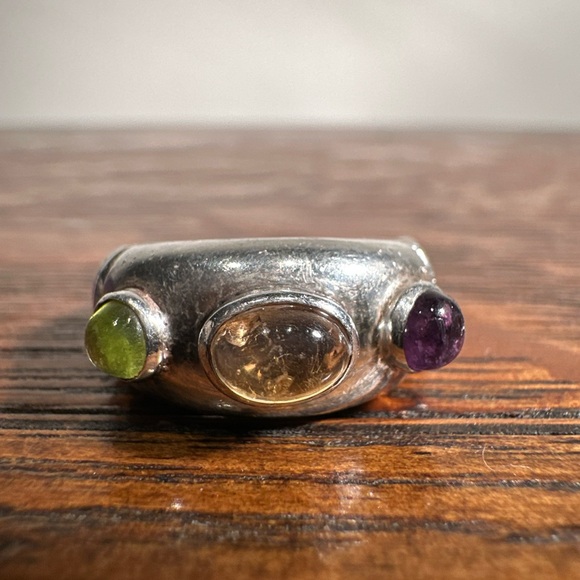 unbranded Jewelry - Vintage 925 Silver Multi Gemstone Cabochon Boho Statement Ring Size 5